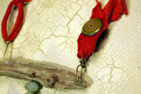 Wood look concrete driftwood necklace with Czech glass