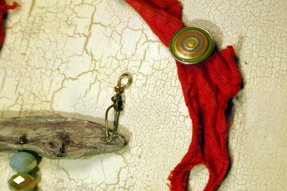Wood look concrete driftwood necklace with Czech glass