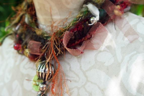 Yarn fringe mixed media charm necklace