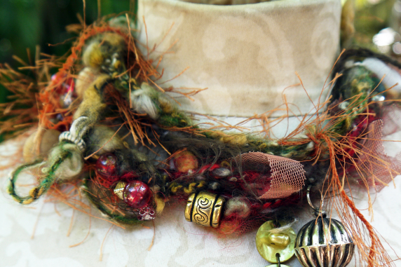 Yarn fringe mixed media charm necklace