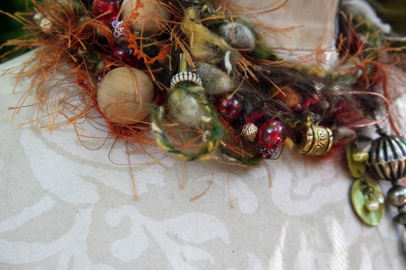 Yarn fringe mixed media charm necklace