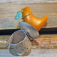 turquoise gem  Adjustable base metal ring with orange tagua nut