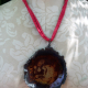 recycled red dhurrie rug as chain Airplane parts resin disc necklace