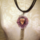 Caged circus resin necklace with a vintage crystal and leather