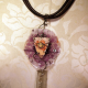 Caged circus resin necklace with a vintage crystal and leather