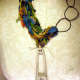 Colorful yarn and concrete safety pin necklace with steel links