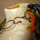 Colorful yarn and concrete safety pin necklace with steel links