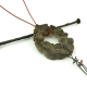 cast disc with patina and red leather concrete jewelry
