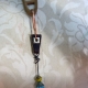 Concrete dangle charm holder with leather and Czech glass