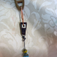 Czech glass and leather Concrete dangle charm holder with leather and Czech glass
