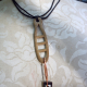 wire components Concrete dangle charm holder with leather and Czech glass