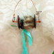aqua silk sari ribbon Concrete vertebrae necklace with found objects