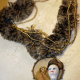 repurposed fringe and gold bead chain Edwardian steampunk fringe necklace with face