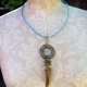 enamel washer crystal necklace with turquoise cord and brass