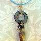 boho crystal necklace with turquoise cord and brass