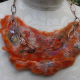 felted fibers Orange felted yarn necklace with copper chain and vintage buttons