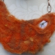 Orange felted yarn necklace with copper chain and vintage buttons