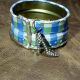 Recycled blue plaid tin can soldered cuff with high heel charm