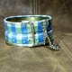 Recycled blue plaid tin can soldered cuff with high heel charm