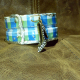 Recycled blue plaid tin can soldered cuff with high heel charm