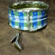 Recycled blue plaid tin can soldered cuff with high heel charm