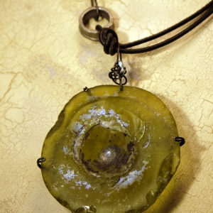 Ancient Roman glass leather and steel necklace