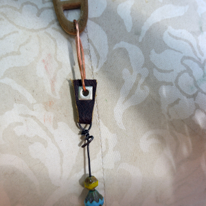 Concrete dangle charm holder with leather and Czech glass