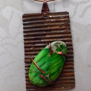 Green jasper recycled tin can prong necklace