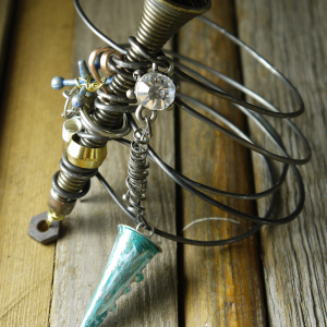 Industrial steel wire doorstop charm bangle bracelet