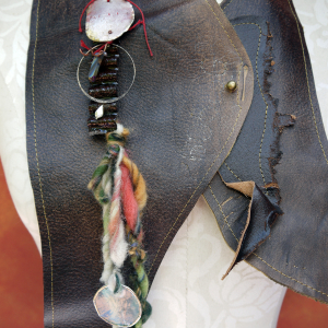 Recycled rustic brown bohemian leather vest style bib necklace by Jomama