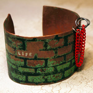 Etched copper cuff "life" obstacles and hoops