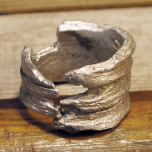 Unisex pewter organic wood look ring