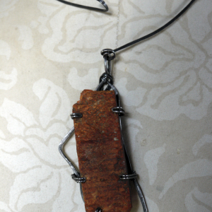 "Jazzy Terrain" orange brick steel wire pendant necklace