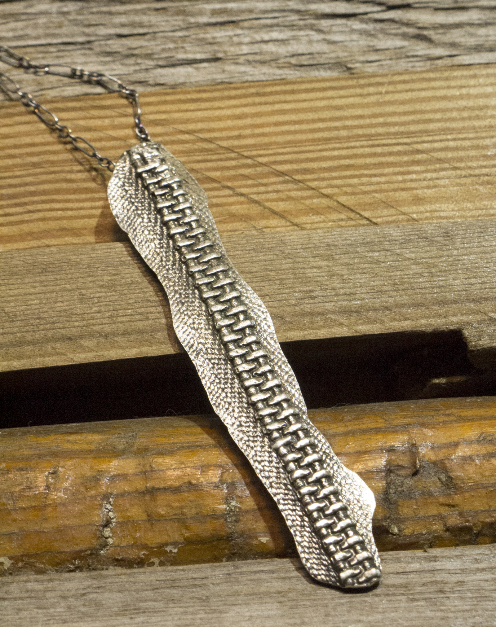 Sterling silver textured zipper pendant necklace Jomama