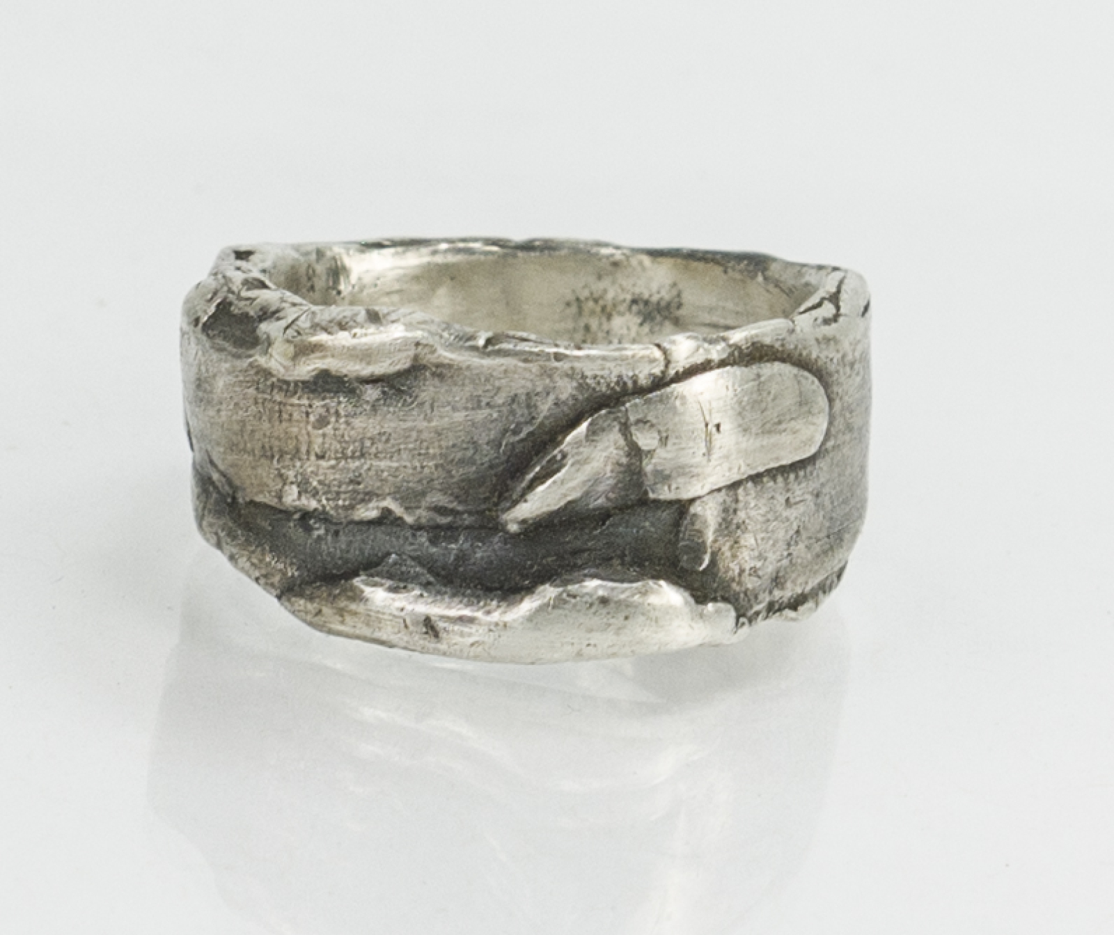 Rugged textured organic men's sterling silver ring