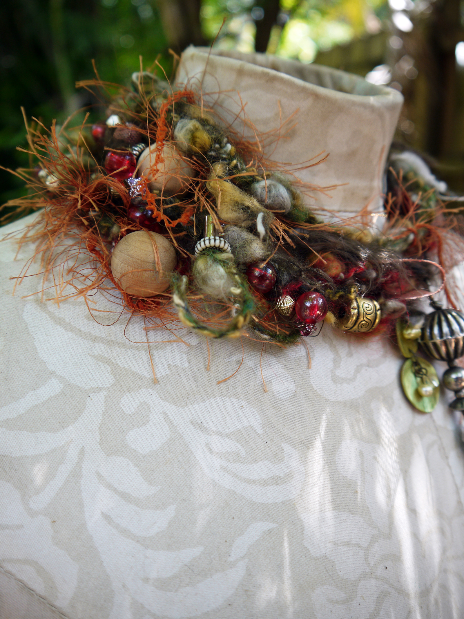 Yarn fringe mixed media charm necklace Jomama